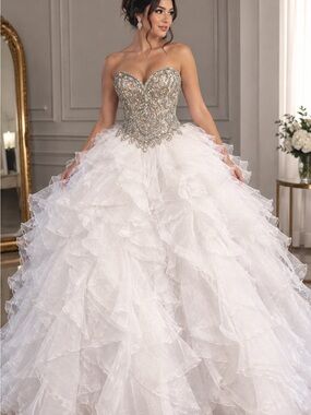Ivory Strapless Ball Gown with Beaded Corset Bodice